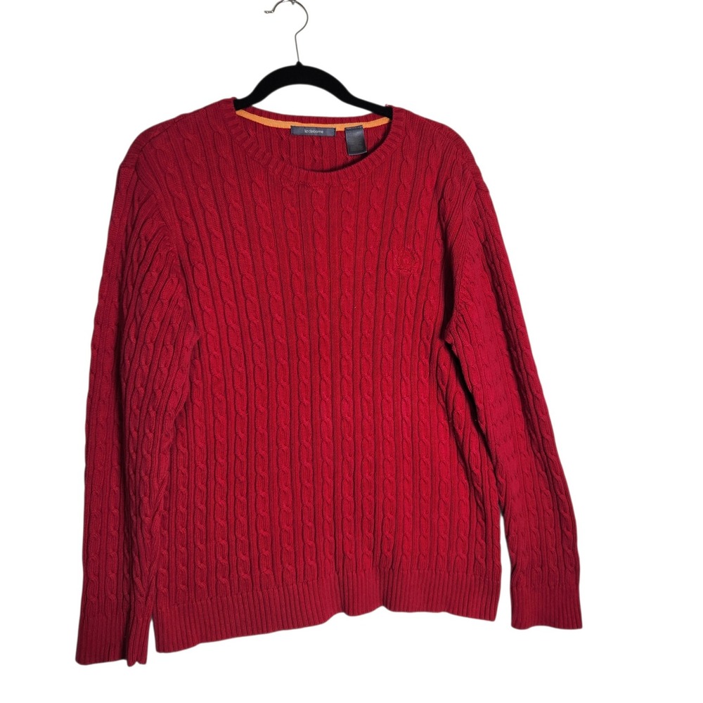 Liz Claiborne Womens 2X Red Cable Knit Cotton Crew Neck Pullover Sweater